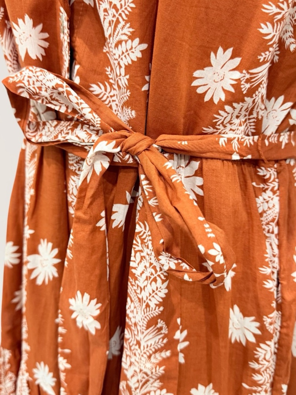 J. Marie Aubrey Burnt Orange Floral Button Up Belted Cotton Midi Dress NWT $180 - Picture 8 of 16